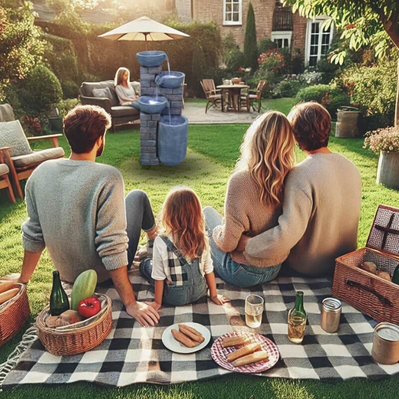 Dekorační fontána v kamenném a elegantním stylu